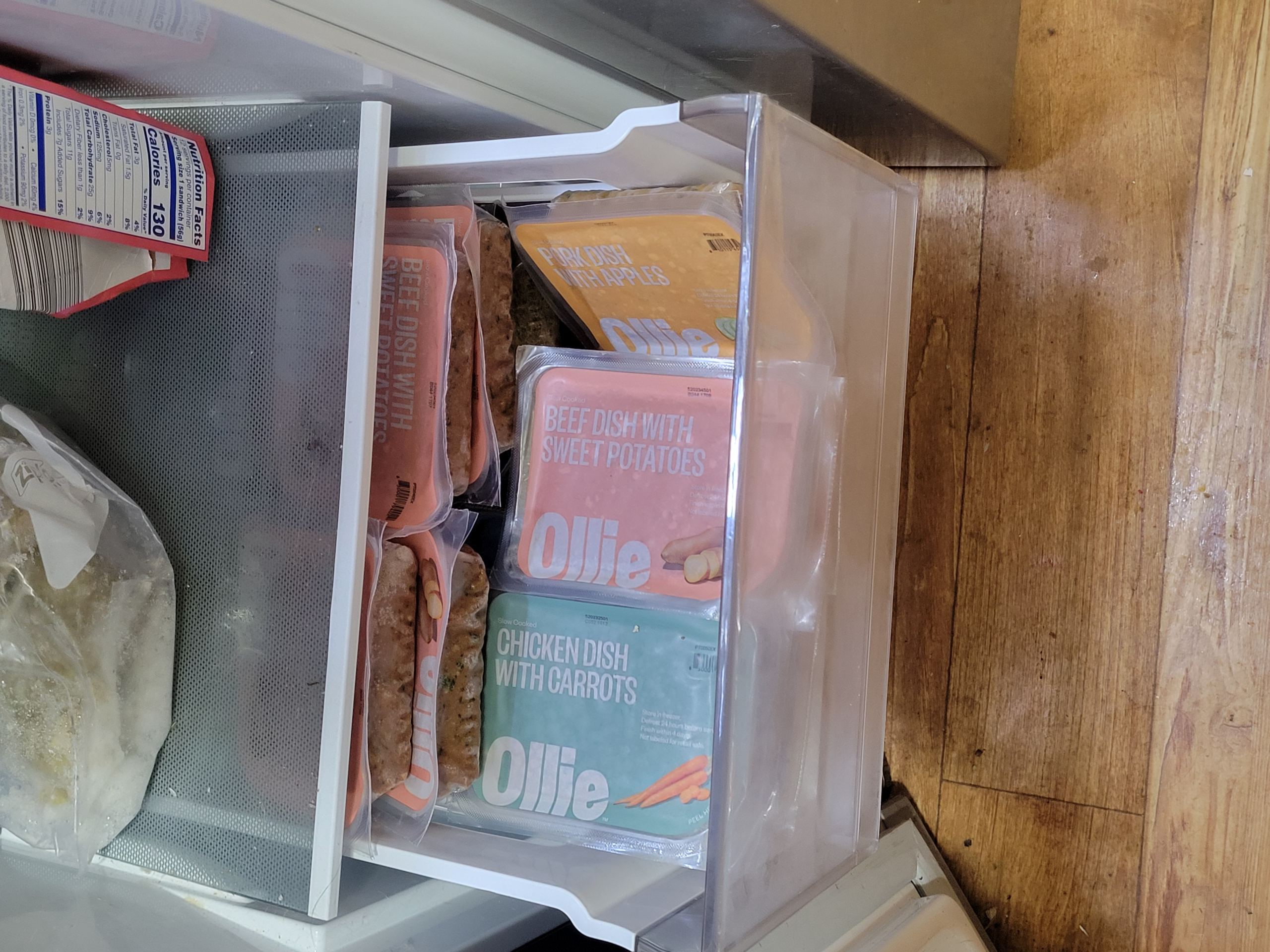 Ollie fresh dog food portioned in our freezer — what I feed my small dogs every day